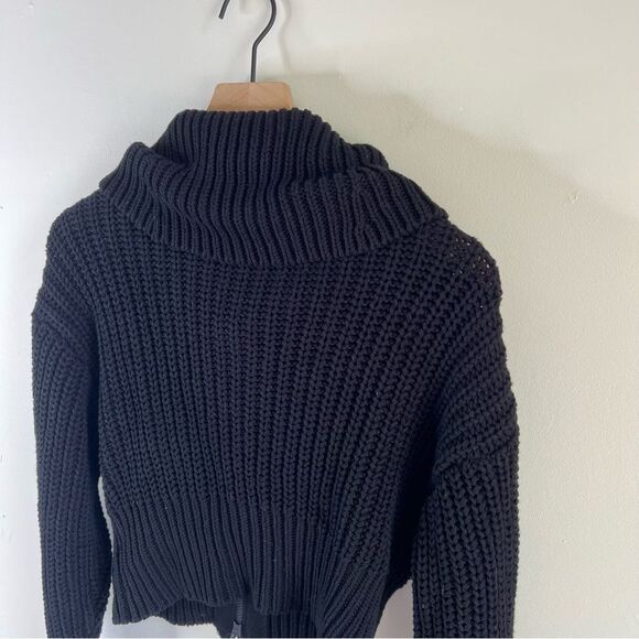 NWT Aerie Black Cowl Neck Cropped Sweater Jacket with Ribbed Knit size Small - Picture 9 of 9